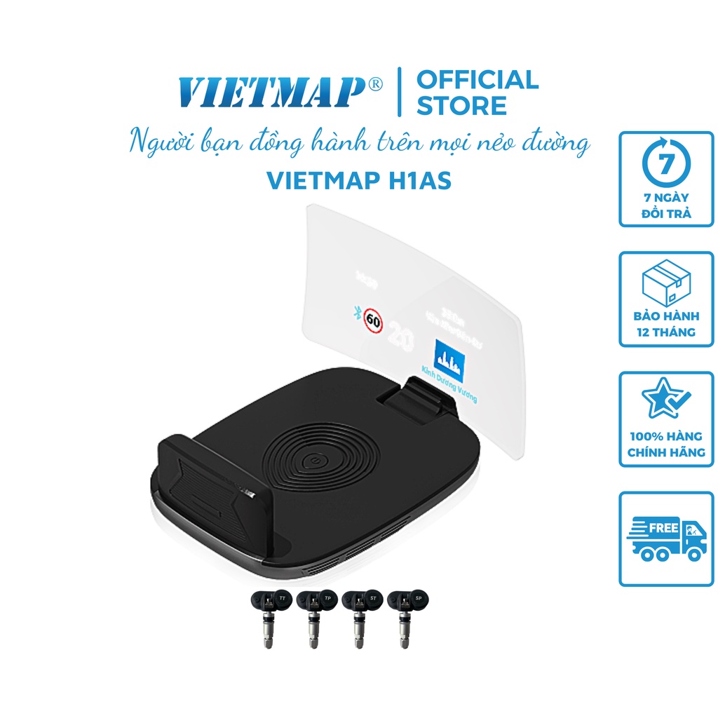 VIETMAP H1AS - Hud Dẫn Đường CẢNH BÁO Camera - Giao Thông- Tốc độ- Cảm Biến Áp Suất Lốp- Hàng Chính Hãng