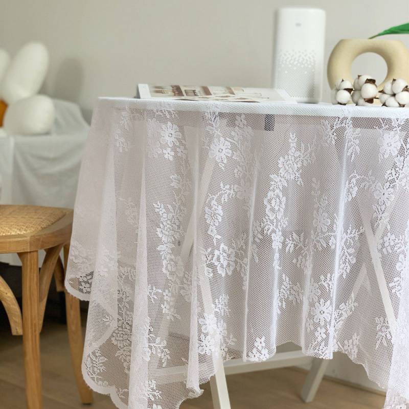Khăn Trải Bàn Phối Ren Màu Trắng Trang Trí Nhà Cửa