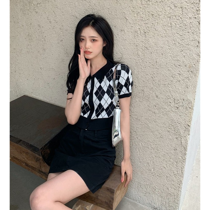 Cocory vn Áo Cardigan Dệt Kim Tay Ngắn Cổ Bẻ Kẻ Sọc Phong Cách Hàn Quốc Cho Phụ Nữ | BigBuy360 - bigbuy360.vn