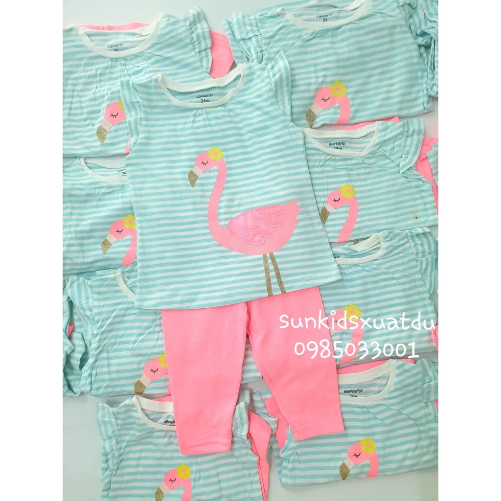 Set bộ bé gái kẻ xanh thiên nga quần hồng