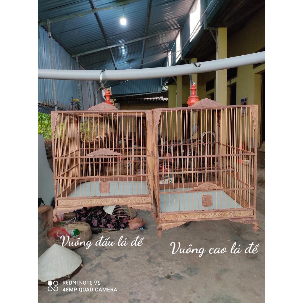 Khung lồng chim chào mào gỗ mun đuôi công cửa lá đề chân mặt quỳ hàng kỹ lên sọc vân cực đẹp Phụ kiện lồng chim BTA