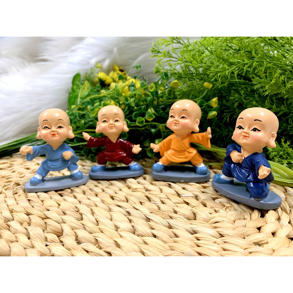 Bộ 4 tượng chú tiểu múa quyền tai to Tài Lộc Phúc Đức ( Hình Thật )
