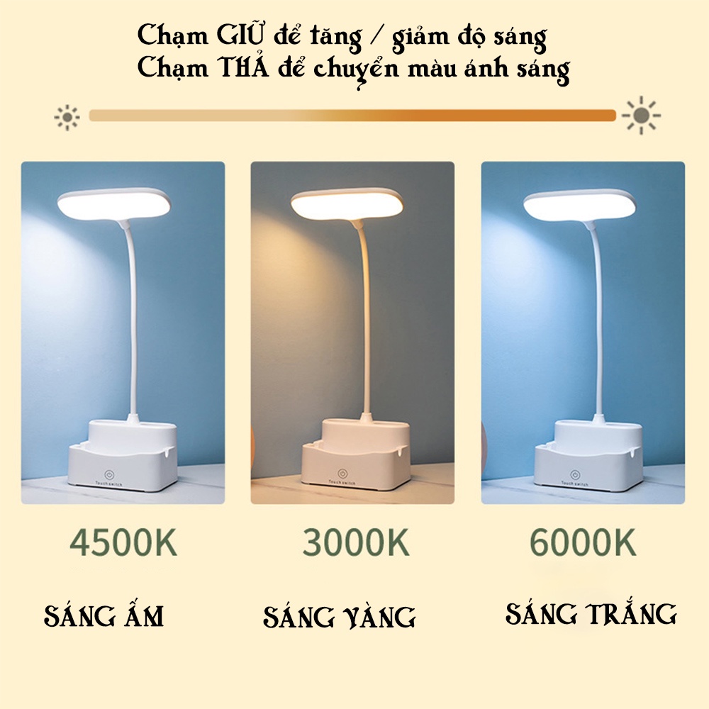 Đèn Bàn Học Đọc Sách Tích Điện SL-942 Với 3 Chế Độ Ánh Sáng Trắng, Vàng Và Trắng Ấm Điều Chỉnh Được Độ Sáng