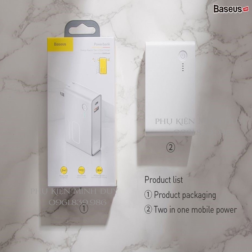 Củ sạc nhanh kiêm pin sạc dự phòng Baseus Power Station 2-in-1 18W 10.000mAh