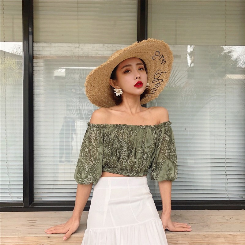 Mũ Cói Rộng Vành Chống Nắng In Chữ Phong Cách Hàn Quốc Thời Trang Đi Biển Mùa Hè Cho Nữ