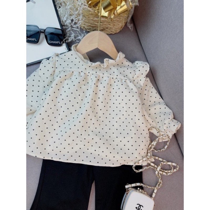 Sét bộ áo chấm bị kèm quần ống loe tiểu thư cho bé gái từ 10-20kg🌸