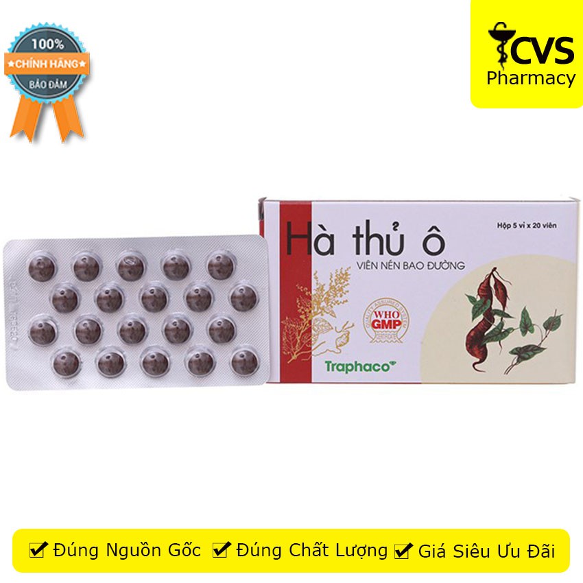 Viên Uống Hà thủ ô Traphaco (Hộp 100 viên nén bao đường) - dưỡng huyết, bổ can thận, làm đen râu tóc - cvspharmacy