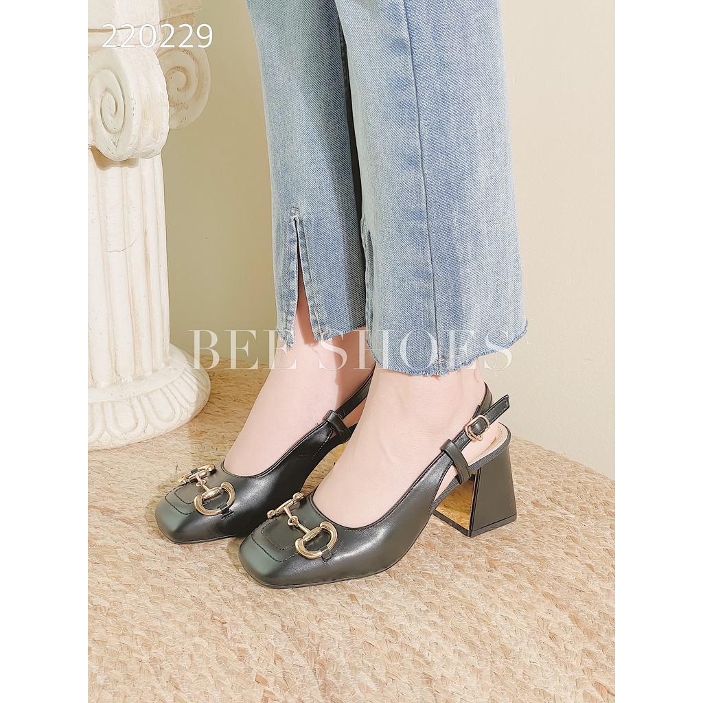 BEESHOES - GIÀY BÚP BÊ NỮ MŨI VUÔNG  - GIÀY BÚP BÊ NỮ MŨI VUÔNG ĐẾ VUÔNG CAO 7 PHÂN SẴN MÀU ĐEN - TRẮNG 220229