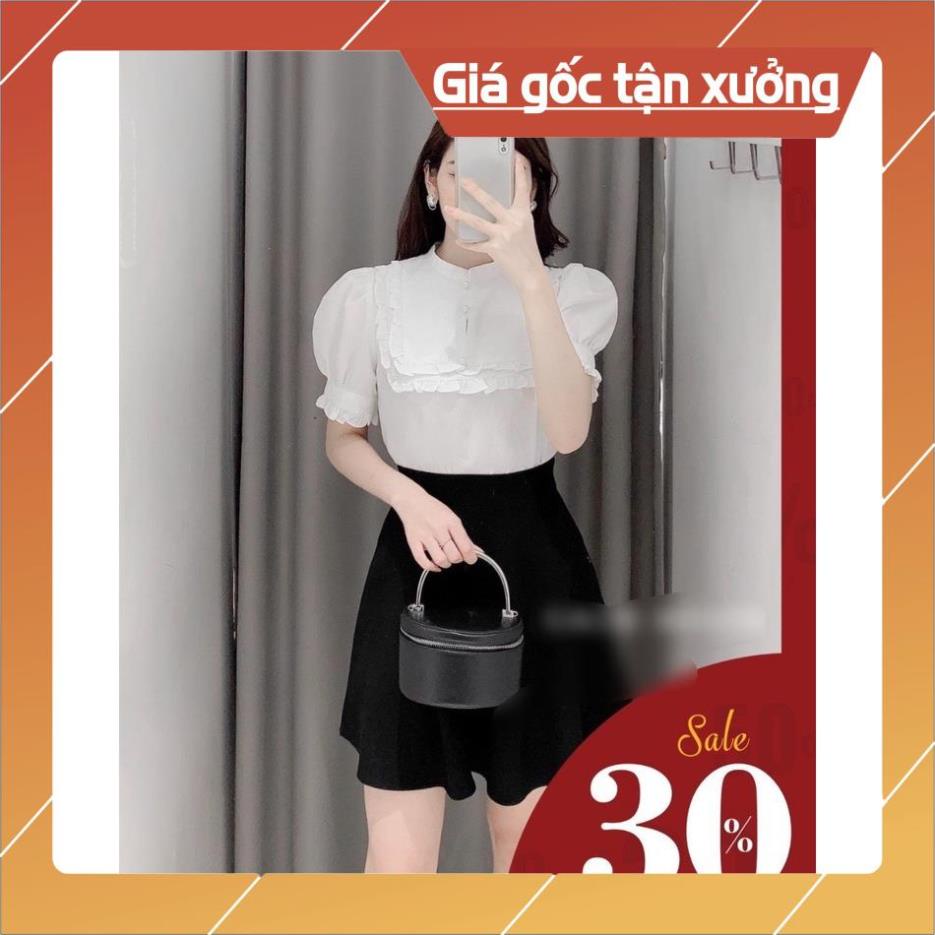 Áo sơ mi nữ trắng cộc tay 💖Gloria Shop💖 áo sơ mi kiểu nữ công sở cổ đức phối bèo đính cúc ngọc [SMT cộc tay] | BigBuy360 - bigbuy360.vn