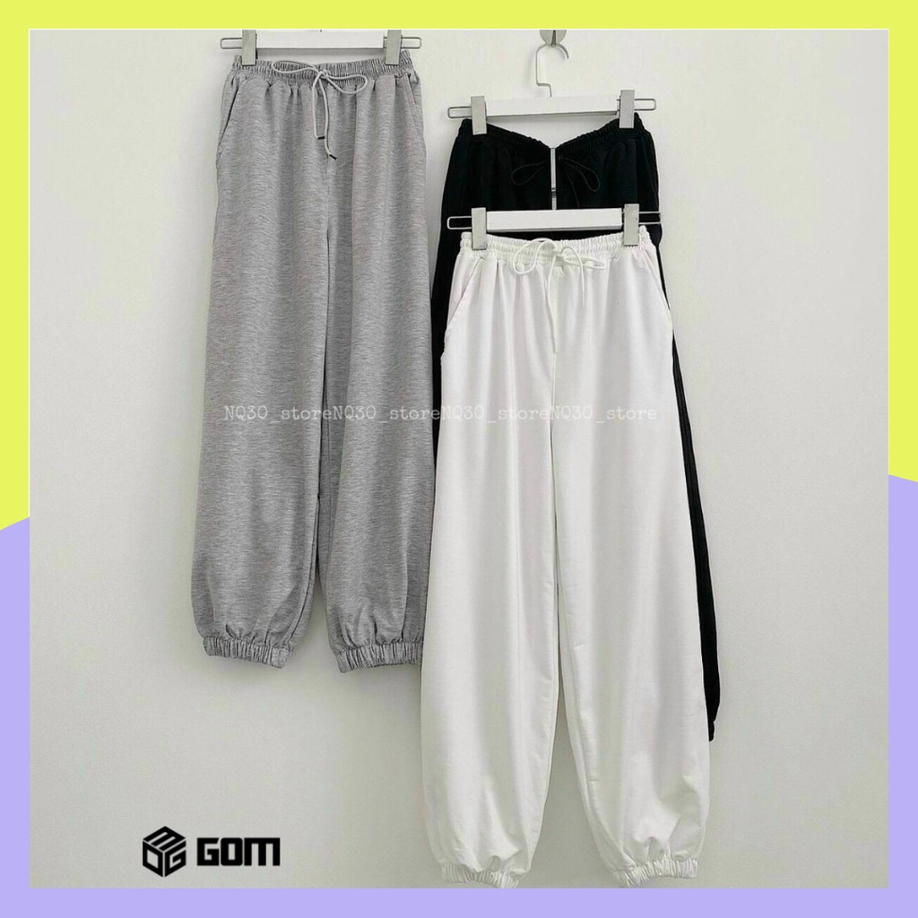 Quần nỉ ống BOOM Unisex - jogger Gom trơn cạp chun dáng rộng thoải mái, quần freesize chất nỉ dưới 63kg