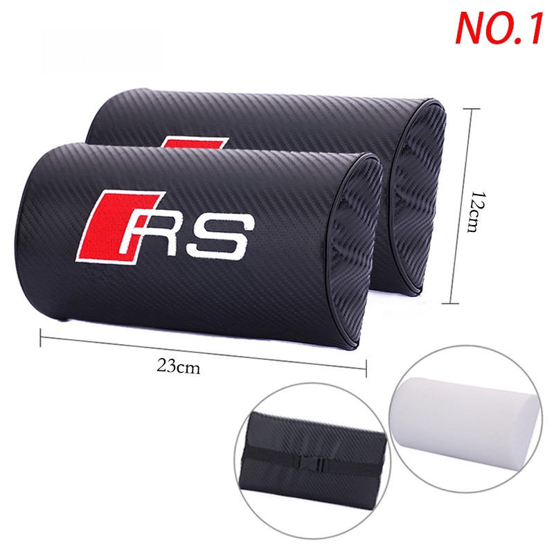 In stock Audi RS Carbon Fiber Car Seat Neck Headrest Safety Belt Pad Cover Shoulder Pad Gap Leak-Proof Slit Plug Sun Visor CD Clip Catcher Box Car Steering Wheel Cover