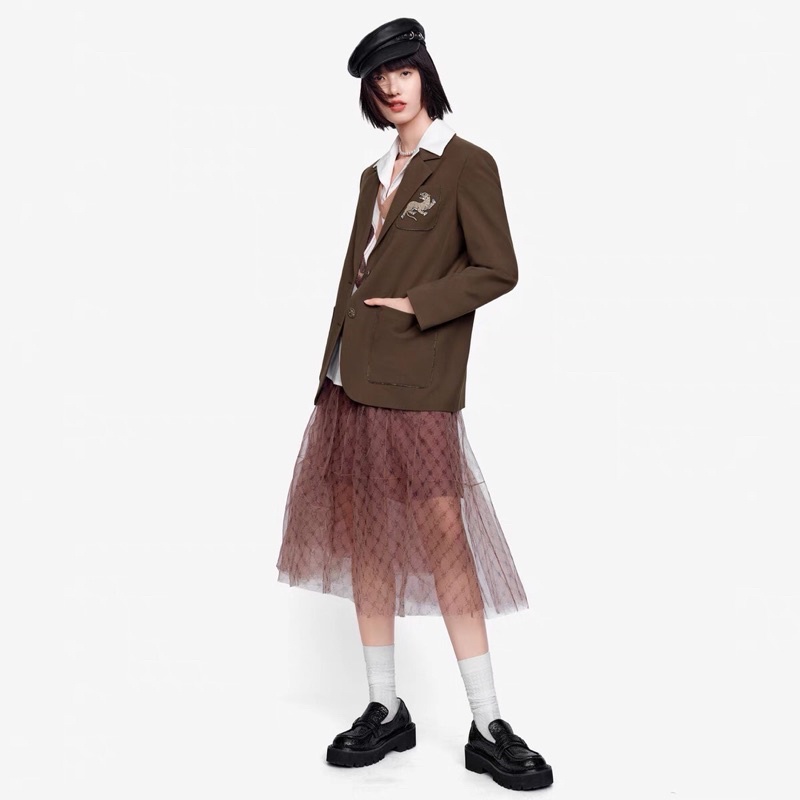 Chân váy nâu ren lưới Peacebird