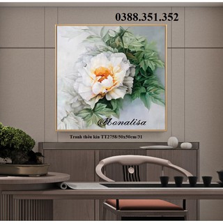 Tranh thêu chữ thập hoa mẫu đơn khổ bé 50*50cm