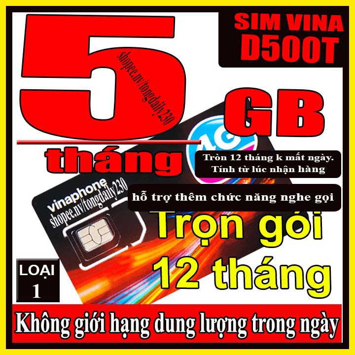 Sim 4g vinaphone trọn gói miễn phí một năm gói: vd149, vd89,d60g,d500,d500t.