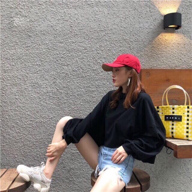 áo croptop trơn form rộng tay dài