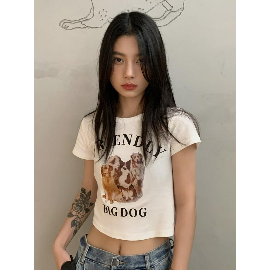 Áo Thun Cộc Tay Cổ Tròn In Hình Cún Con Mùa Hè 63210