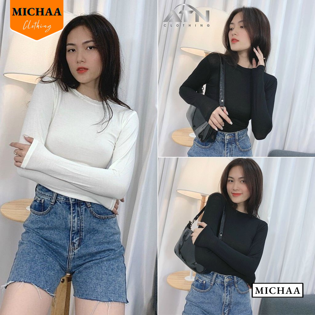 Áo Thun CỔ TRÒN DÁNG DÀI Tay Dài, Áo Thun Basic Chất Thun Gân Thời Trang - MICHAA CR54
