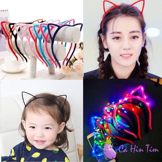 Băng Đô Mèo, Bờm Tóc Mèo Bọc Lông Siêu Dễ Thương có đèn Led Cho Nàng và Bé Đi Chơi Trung Thu