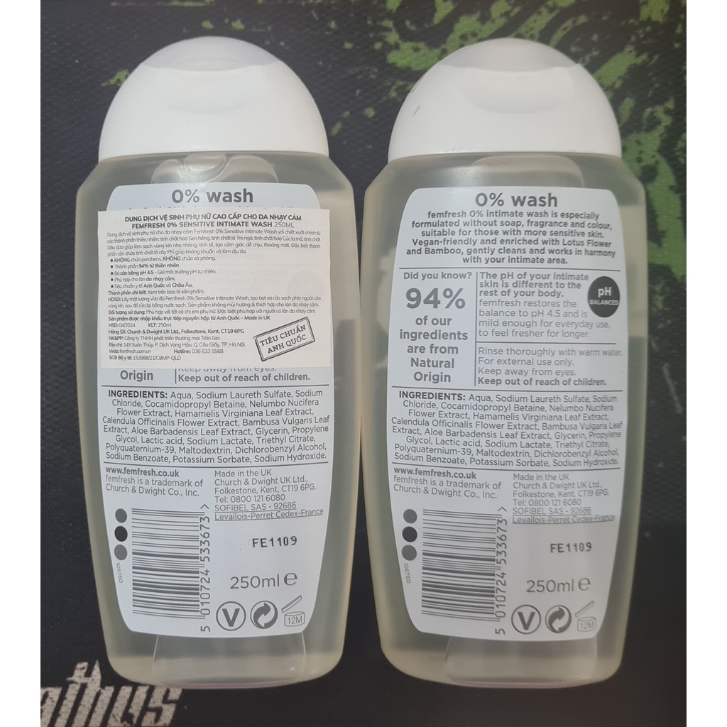 Dung dịch vệ sinh phụ nữ cao cấp Femfresh 0% Sensitive Wash của Anh Quốc - Hỗ trợ kháng khuẩn, giúp làm dịu da