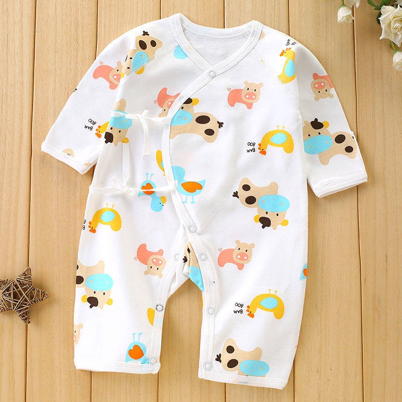 Bộ Áo Liền Quần Cotton 52cm In Hình Chú Tiểu Bayi Dễ Thương Thời Trang Xuân Thu Cho Bé Sơ Sinh