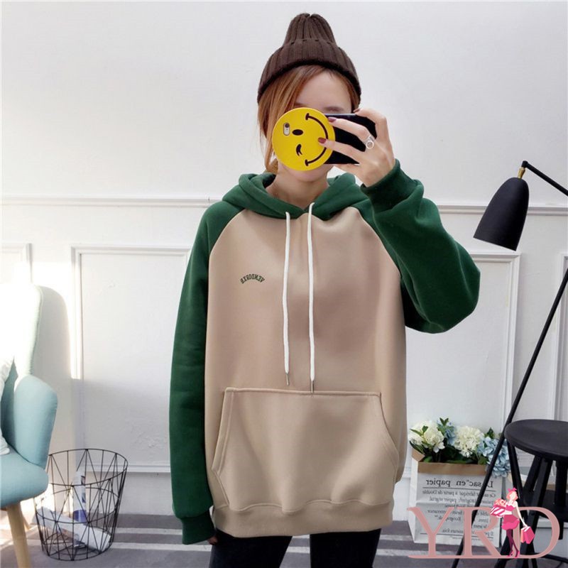 Áo Hoodies Tay Dài Phối Màu Thời Trang Thu Đông Cho Phái Nữ