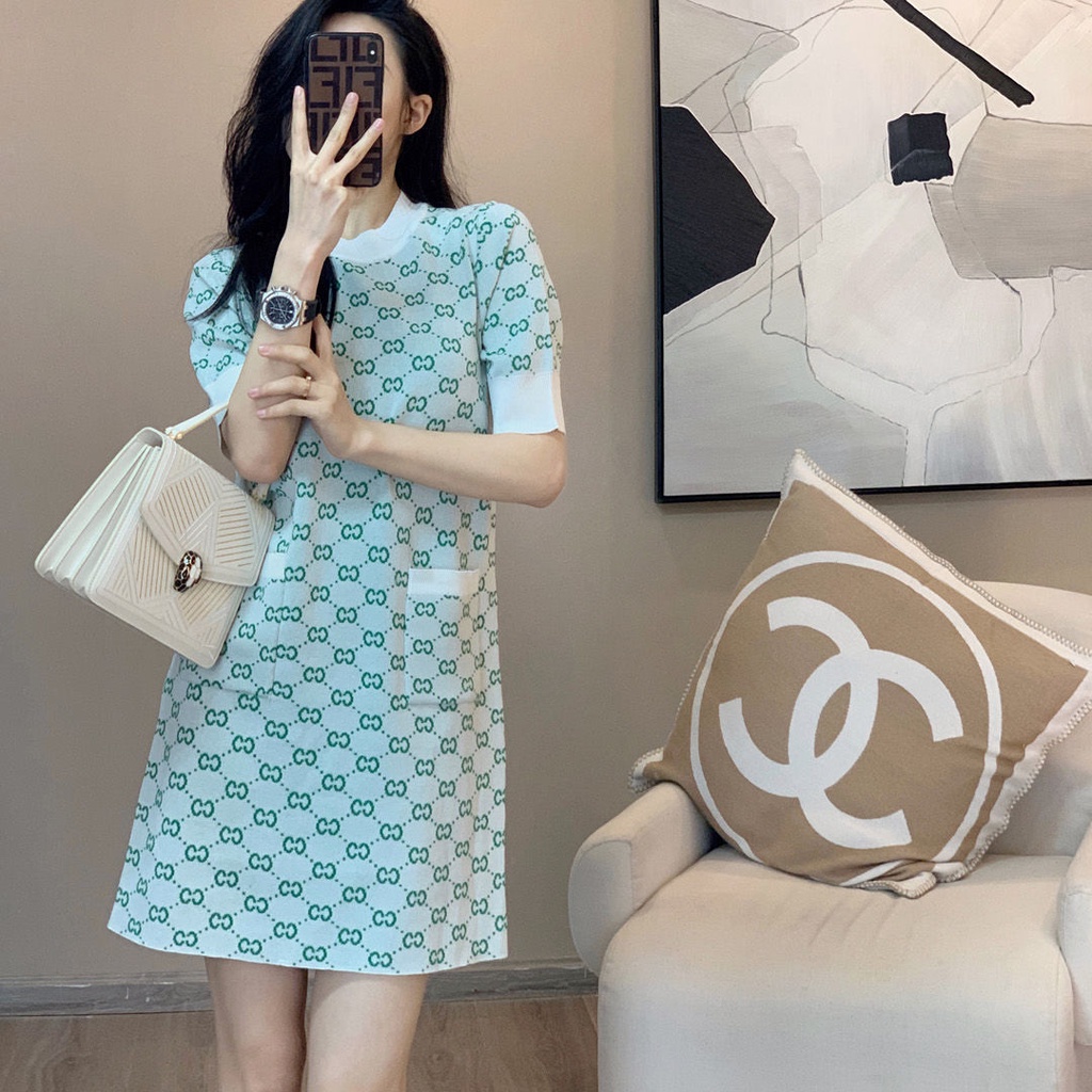 Đầm thời trang Hàn mùa hè 2022 dáng rộng dệt kim tay ngắn form suông