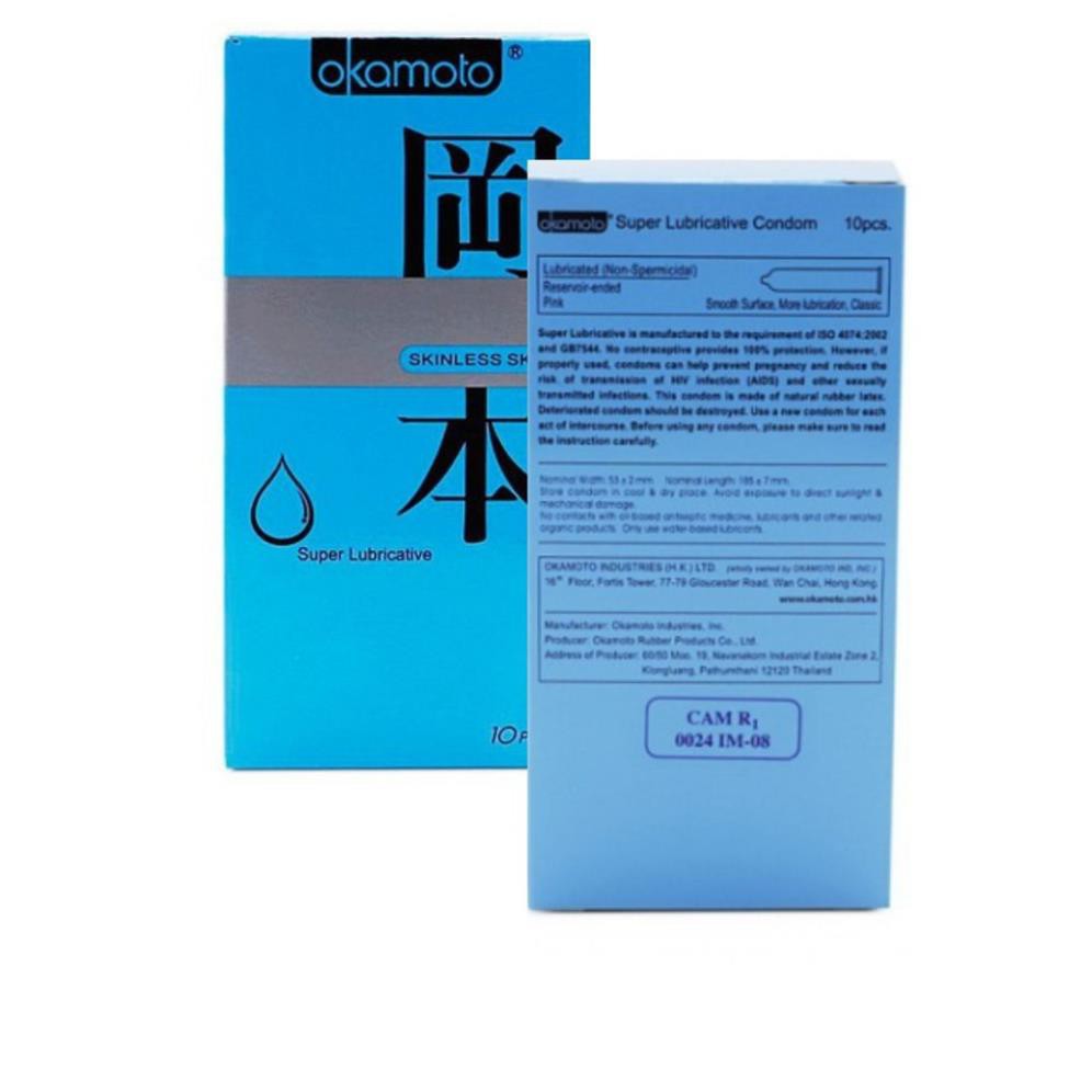 Bao Cao Su Siêu Mỏng Siêu Bôi Trơn Hộp 10 Cái Okamoto Skinless Skin Super Lubricated