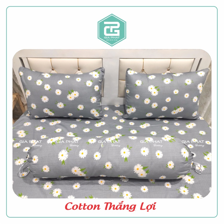 Bộ ga gối Thắng Lợi {4 món}100% Cotton chuẩn logo họa tiết Bông Cúc