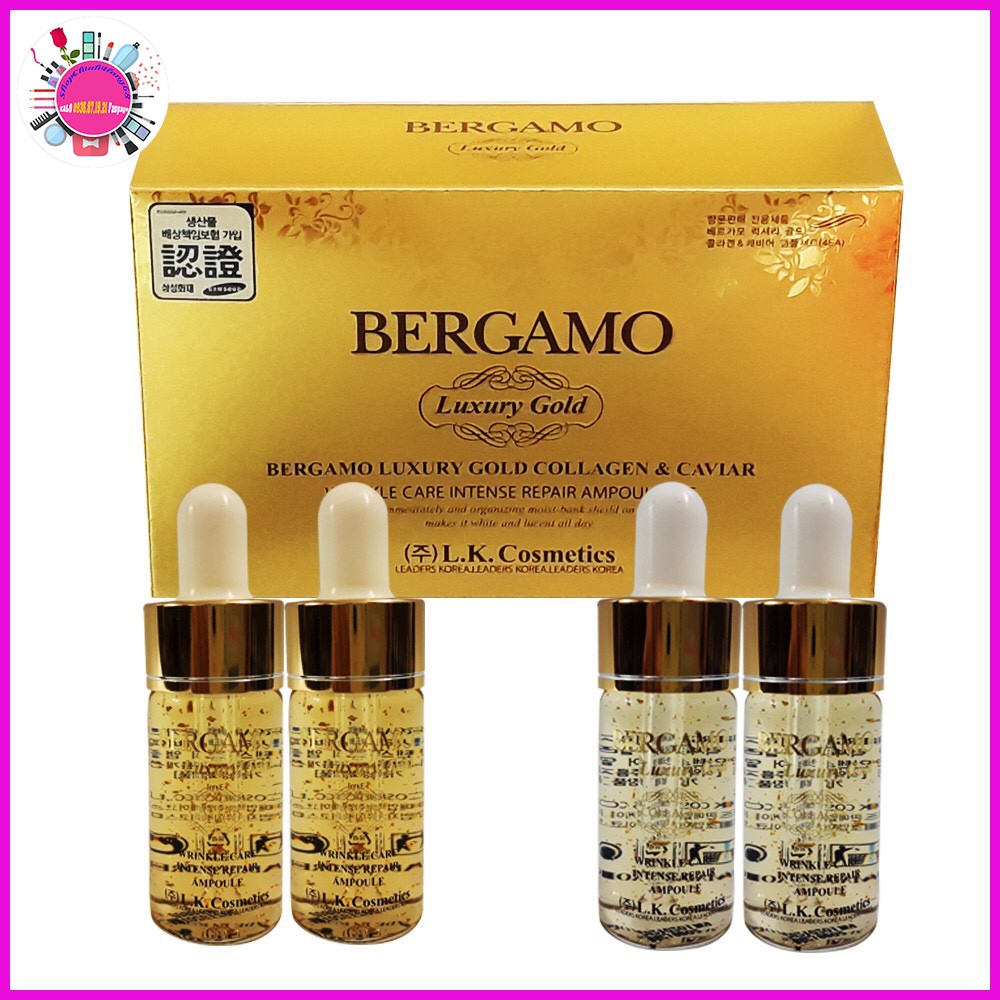 [Sét 4 lọ] SERUM BERGAMO VÀNG CHUYÊN TÁI TẠO DA: TRẮNG MỀM MỊN - GIẢM THÂM & MỤN - SE KHÍT CHÂN LÔNG MADE IN KOREA