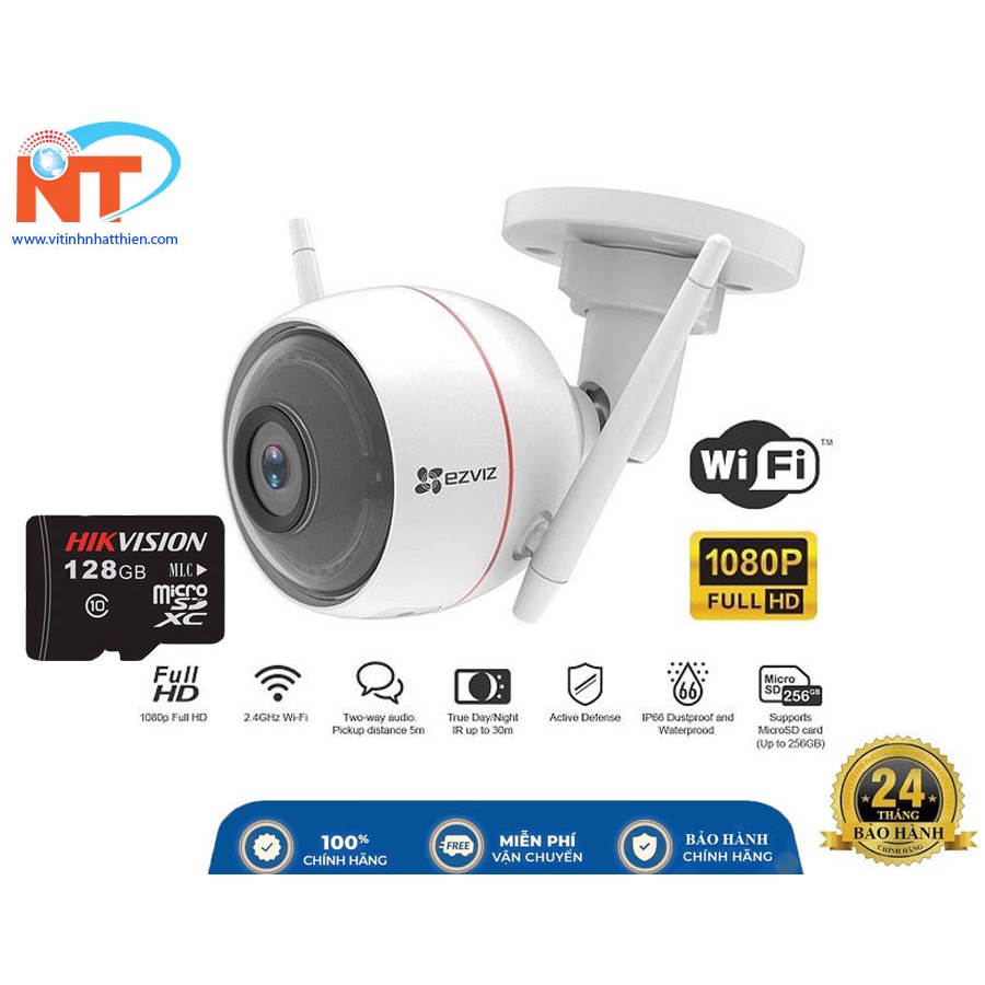 Camera IP Wifi hồng ngoại ngoài trời EZVIZ C3W 2Mp có đèn còi và đàm thoại 2 chiều - hổ trợ thẻ nhớ lên đến 256G