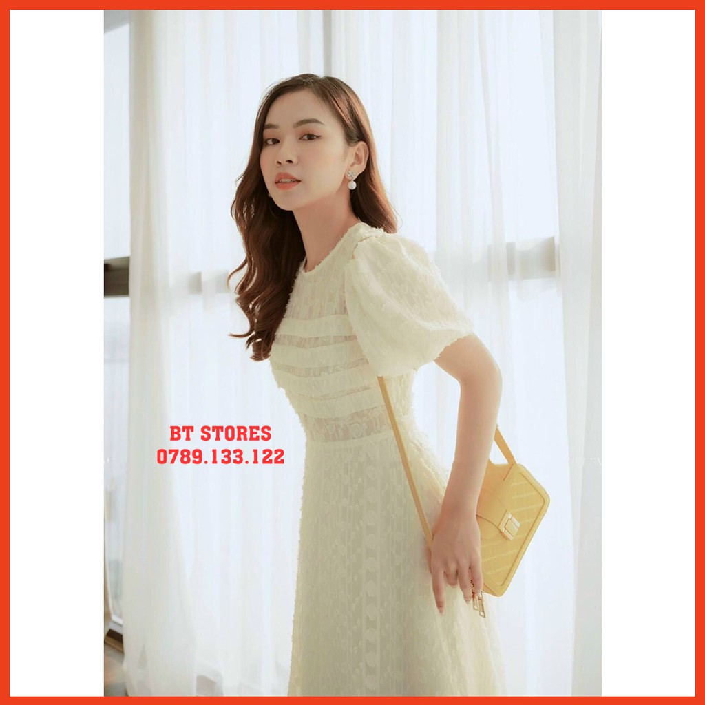 Đầm dự tiệc ⚡FREESHIP⚡ tay phồng xếp ly ngực lông vũ | BigBuy360 - bigbuy360.vn