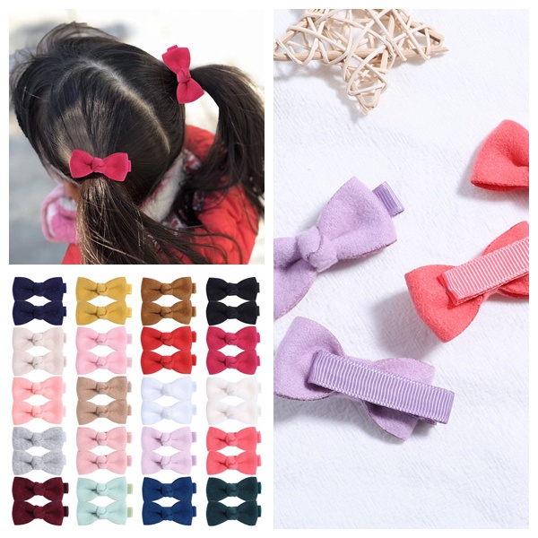 RainBow Bows Set 2 Kẹp Tóc Hình Nơ Mini Màu Trơn Dễ Thương Cho Bé Gái