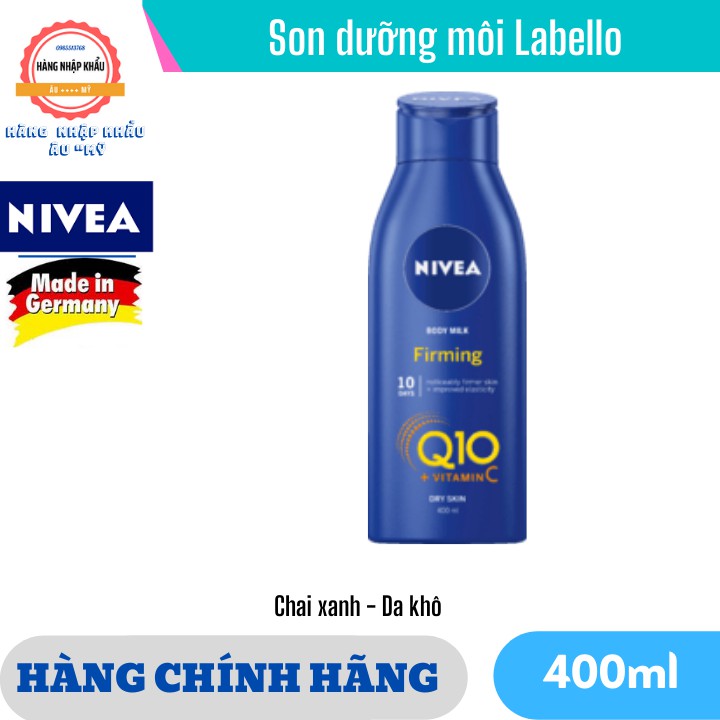 [Chai Xanh]  Dưỡng thể Nivea Q10 Vitamin C 400ML giúp sáng da, mềm mịn– Nội địa Đức Đủ Bill