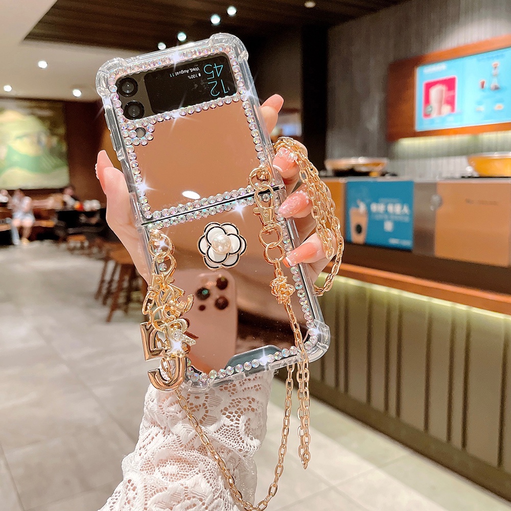 Ốp Điện Thoại Chống Sốc Tráng Gương Đính Đá Lấp Lánh Thời Trang Cho Samsung Galaxy Z Flip 3 4 5G