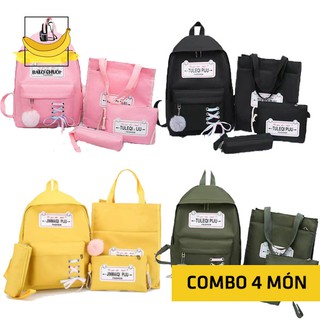 [COMBO 4 MÓN] Balo nữ, túi tote nữ đi học TULELQIPIJI - 4 màu