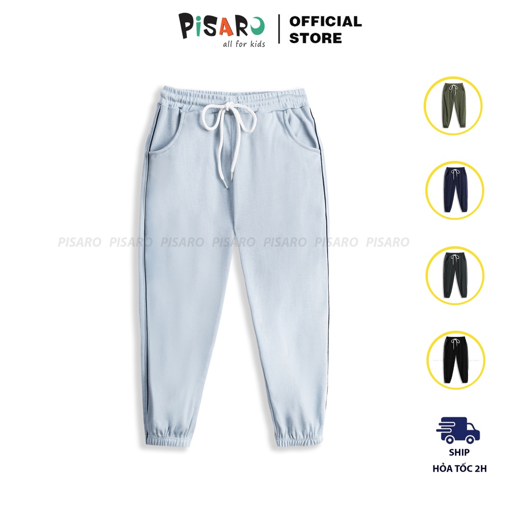 Quần dài jogger trẻ em PISARO vải cotton cao cấp, quần thu đông bé trai bé gái