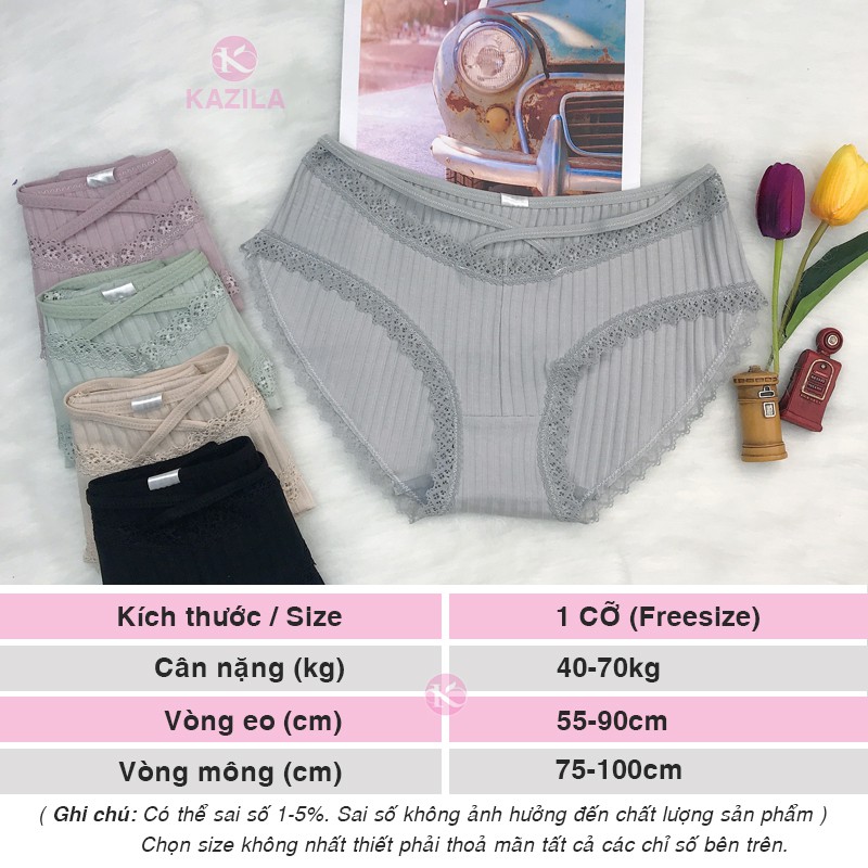 Quần lót nữ cotton cao cấp freesize kẻ sọc phối ren sexy, quần chíp dây co giãn mềm mịn thoáng khí Kazila QLH51
