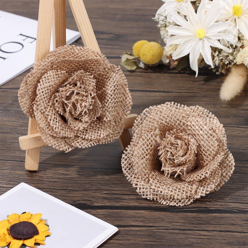 Set 2 / 6 Hoa Hồng Handmade Bằng Sợi Đay 9cm Trang Trí Nhà Cửa Thời Trang