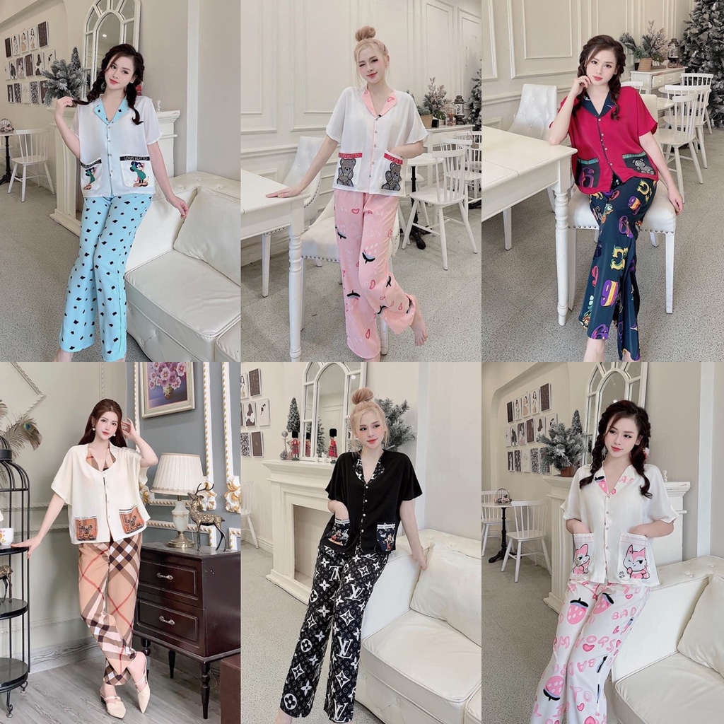 Đồ bộ ngắn tay cánh dơi mặc nhà - Pijama lụa Mango cao cấp - E.xinh