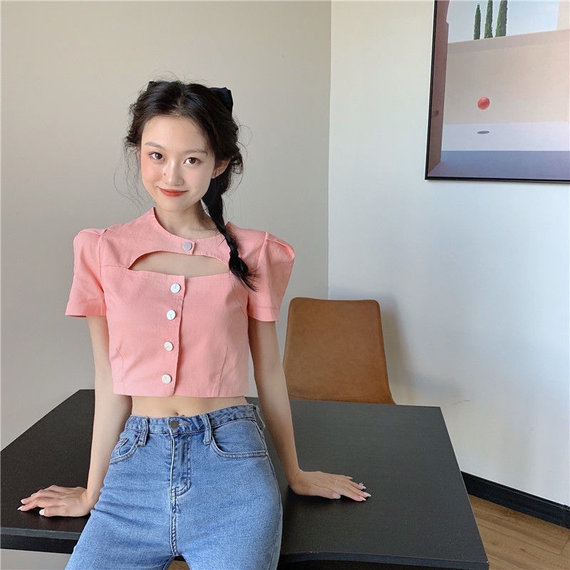 Áo croptop IELGY khoét rỗng bất đối xứng nhiều màu lựa chọn thời trang hè cho nữ