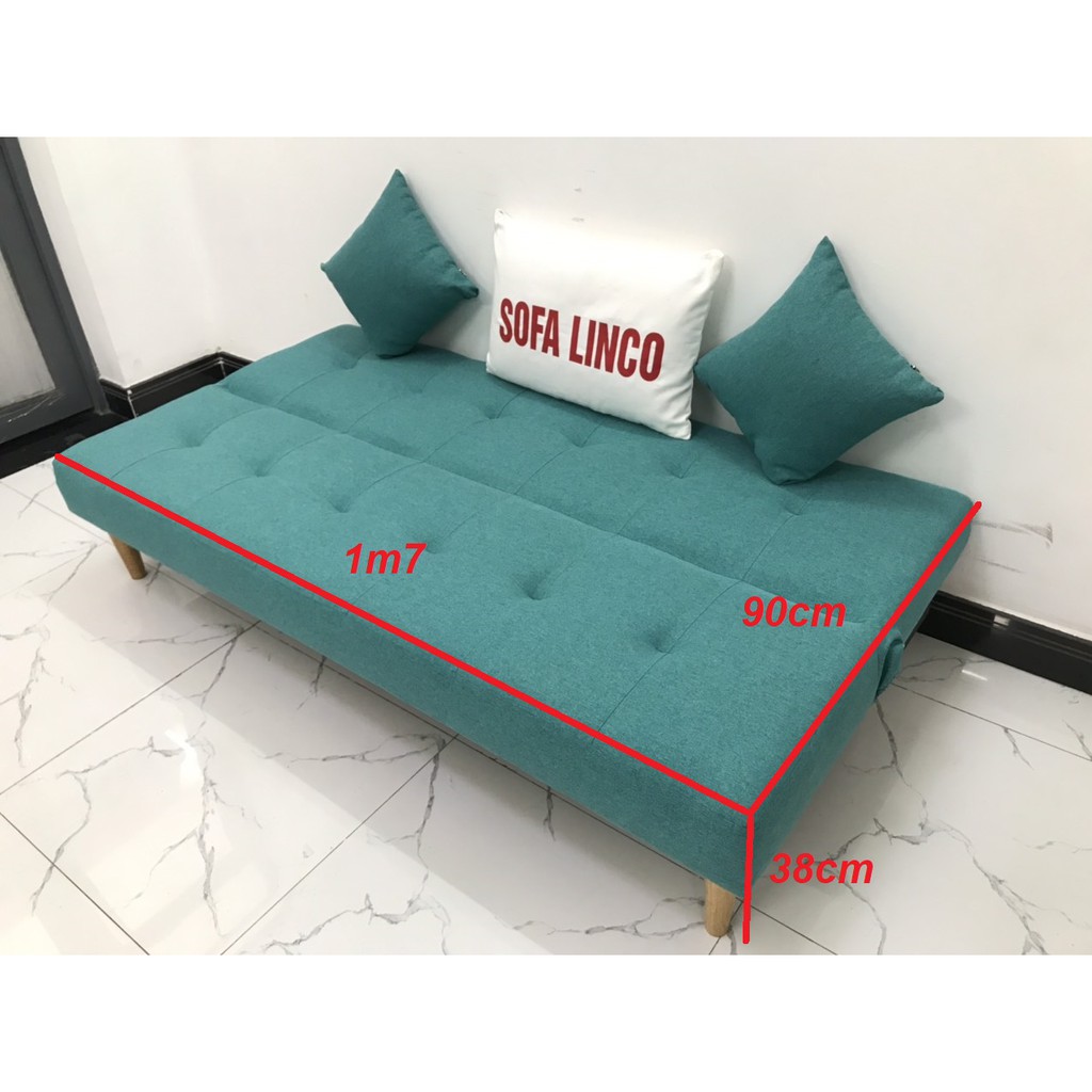 Bộ ghế sofa giường nằm mini nhỏ salon bed rẻ phòng khách xanh ngọc vải bố,  sa lông, sô pha Nội thất LInco HCM