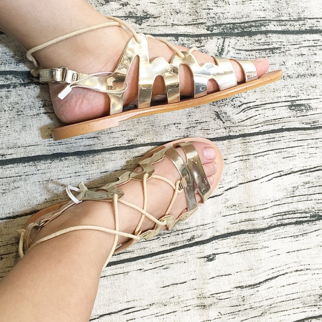 Sandal zara vnxk buộc dây nhũ vàng