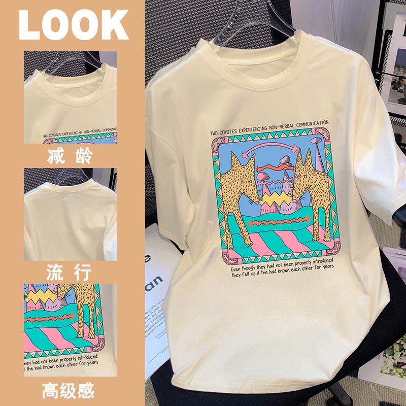 Áo Thun HIIXIIVI 100% cotton Tay Ngắn Cổ Tròn In Hình Hoàng Hôn Thời Trang Mùa Hè Phong Cách Hàn Quốc Dành Cho Nữ 2022