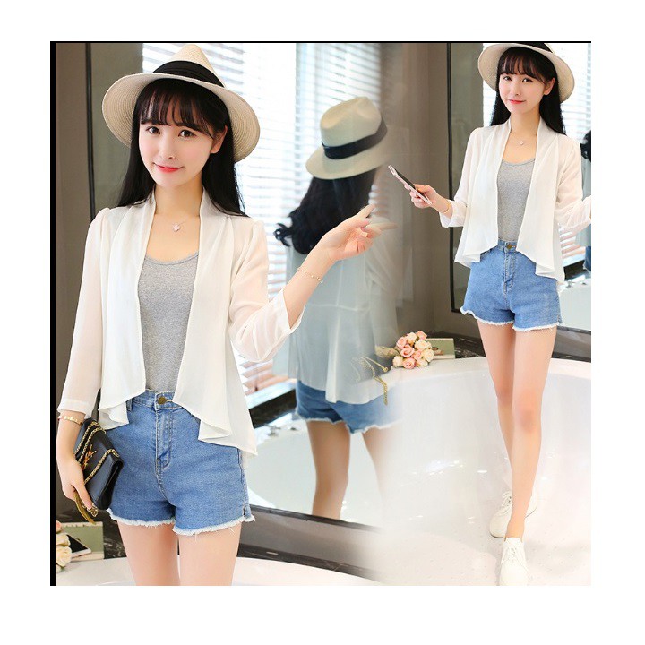Áo khoác voan, áo khoác dáng kimono mềm rũ, khoác nhẹ, tay dài, vải voan dày 02 C005