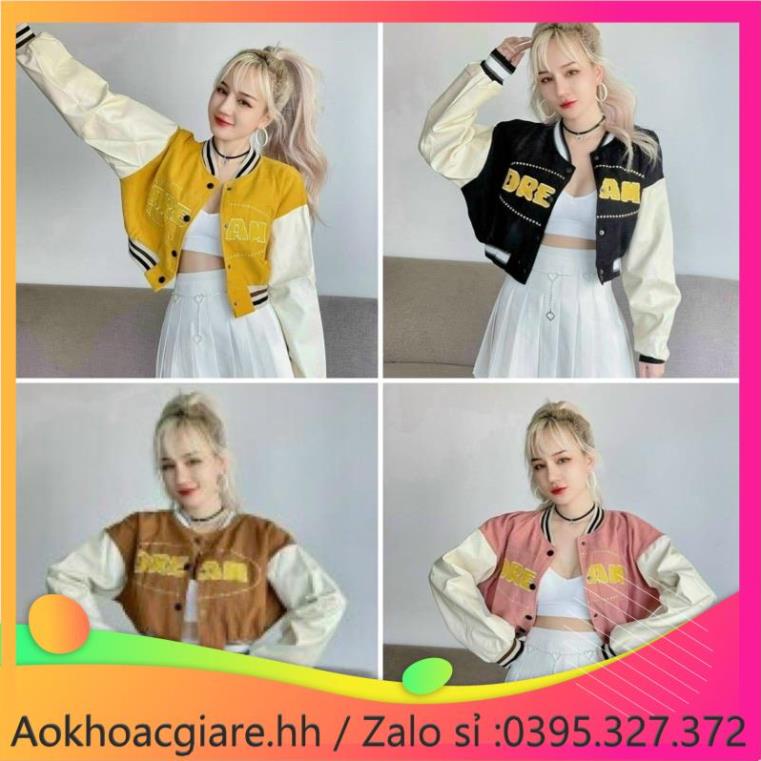 Áo khoác nam nữ da lộn bomber thêu DREAM croptop size nhỏ dưới 50kg