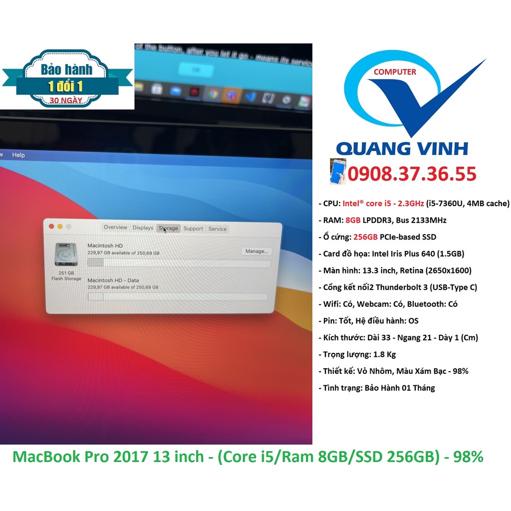 [HCM]Laptop MacBook Pro 2017/ Core i5 -7360/ Ram 8GB/ SSD 256GB/ Lcd 13inch (Mới 98%) | BigBuy360 - bigbuy360.vn