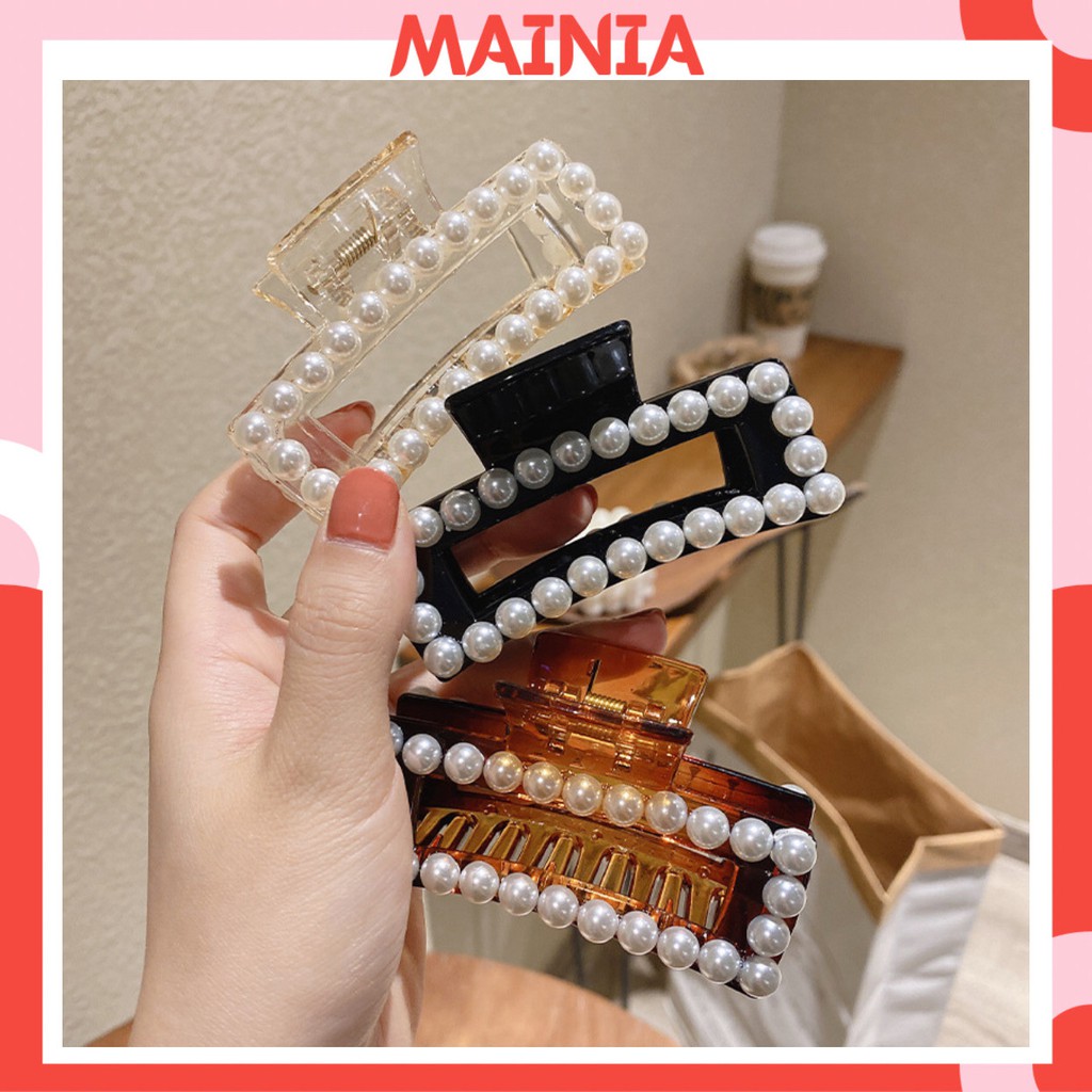 [Sẵn] Kẹp Tóc Càng Cua Nhựa Đính Ngọc Trai Nhân Tạo Hàn Quốc Sang Chảnh Mainia Shop