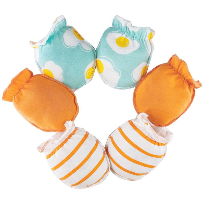 Mary☆  3Pairs Baby Anti Scratching Soft Pure Cotton Gloves Newborn Handguard Mittens