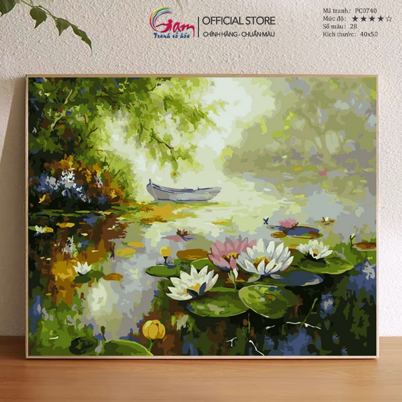 Tranh Tô Màu Theo Số Phong Cảnh Thiên Nhiên Hồ Nước GAM Đã Căng Khung 40x50cm PC0740