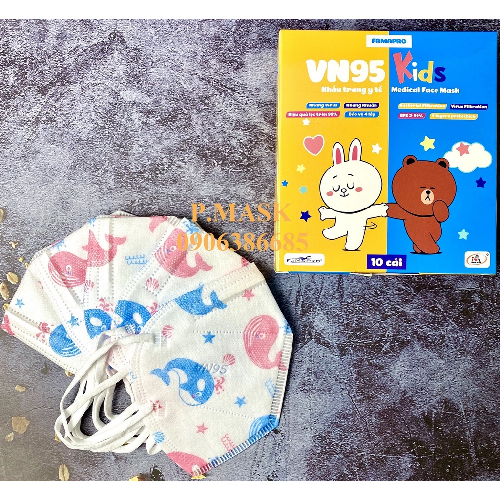 Khẩu trang trẻ em FAMAPRO VN95 KIDS in hình 4 lớp kháng khuẩn 10 cái / hộp - Khẩu trang VN95 KIDS FAMAPRO in hình